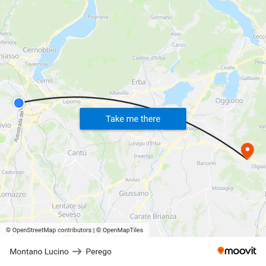 Montano Lucino to Perego map