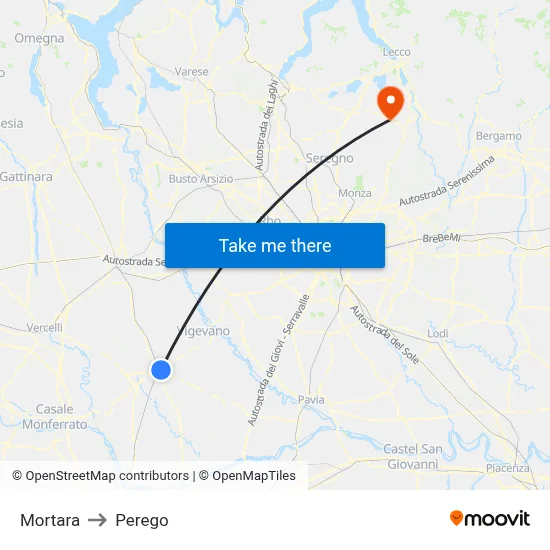 Mortara to Perego map