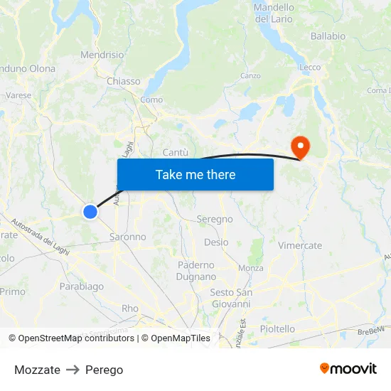 Mozzate to Perego map