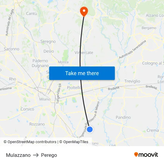 Mulazzano to Perego map