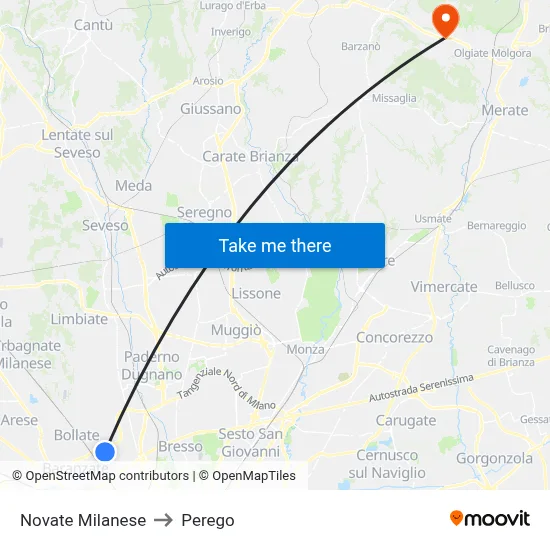 Novate Milanese to Perego map