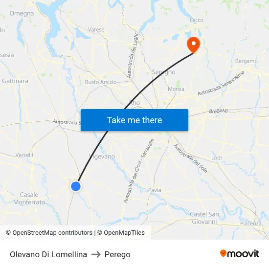 Olevano Di Lomellina to Perego map