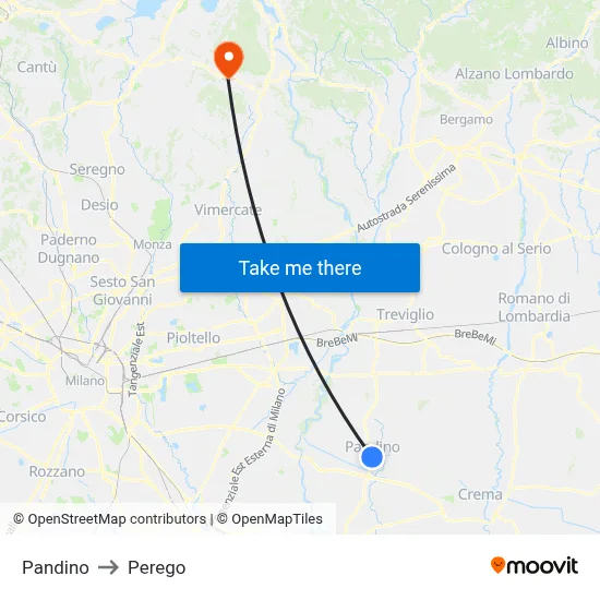Pandino to Perego map