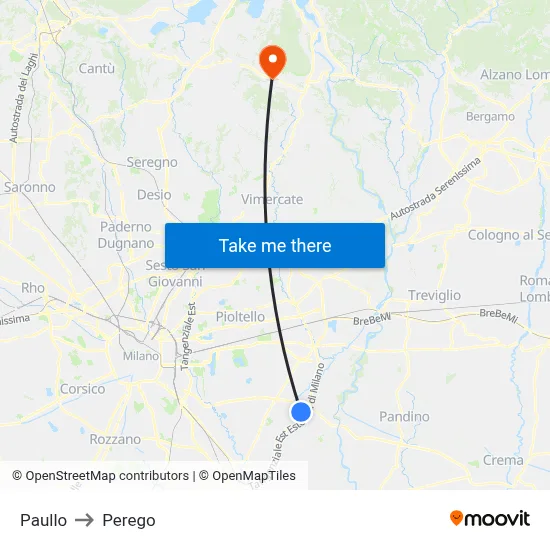 Paullo to Perego map