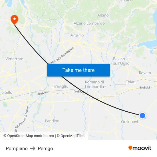 Pompiano to Perego map