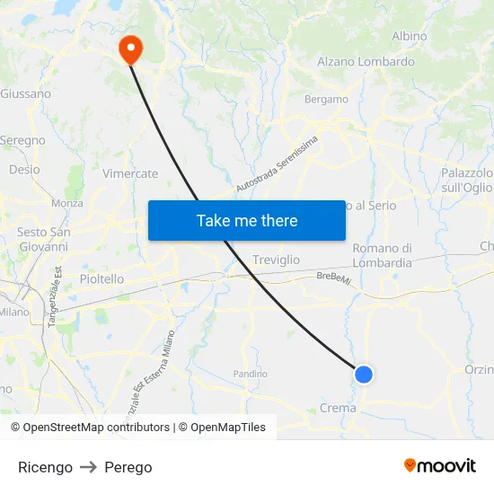 Ricengo to Perego map