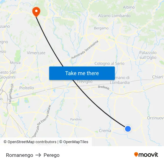 Romanengo to Perego map