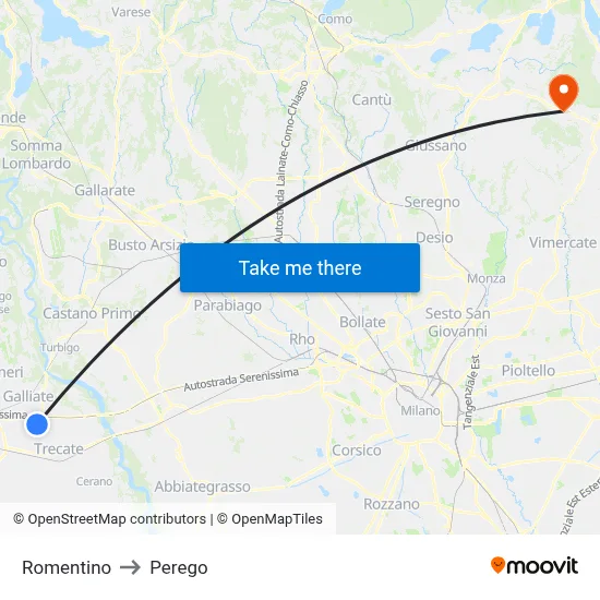 Romentino to Perego map