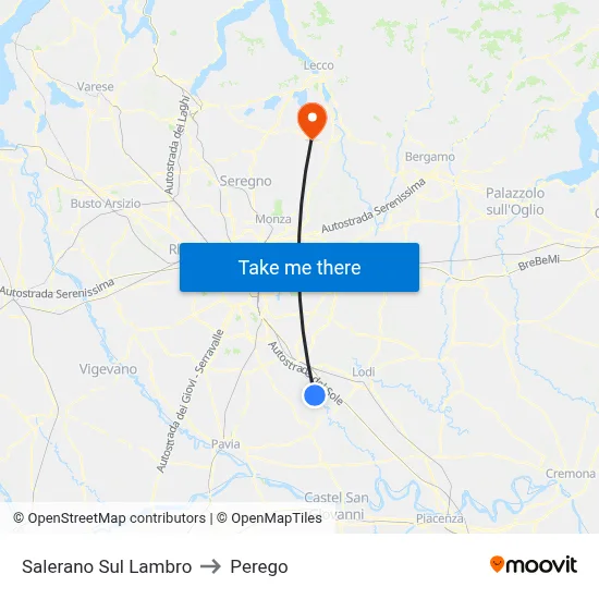 Salerano Sul Lambro to Perego map