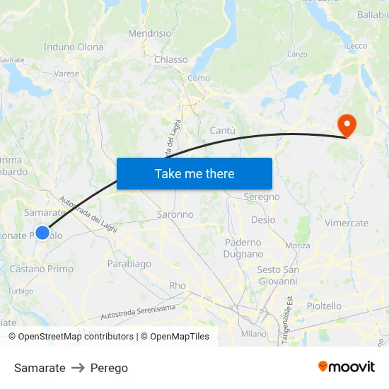 Samarate to Perego map
