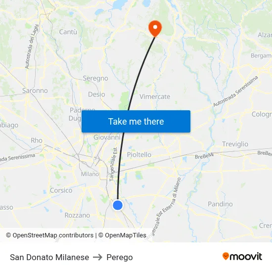 San Donato Milanese to Perego map
