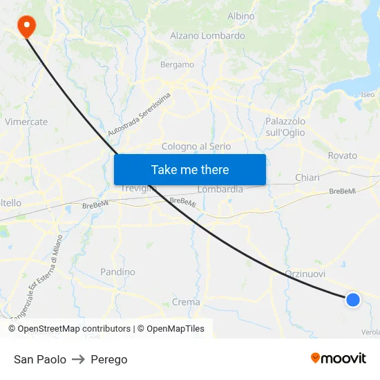San Paolo to Perego map