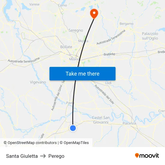 Santa Giuletta to Perego map