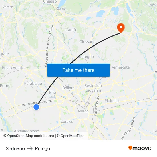 Sedriano to Perego map