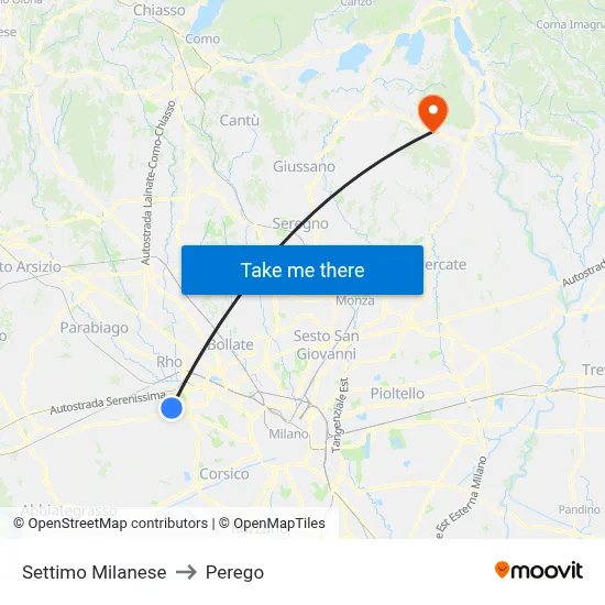 Settimo Milanese to Perego map