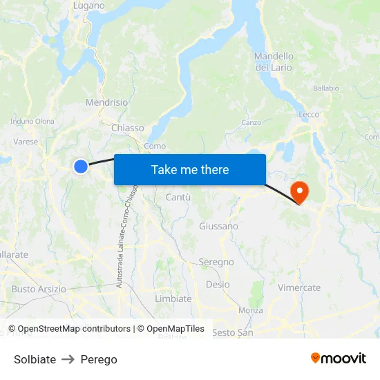 Solbiate to Perego map
