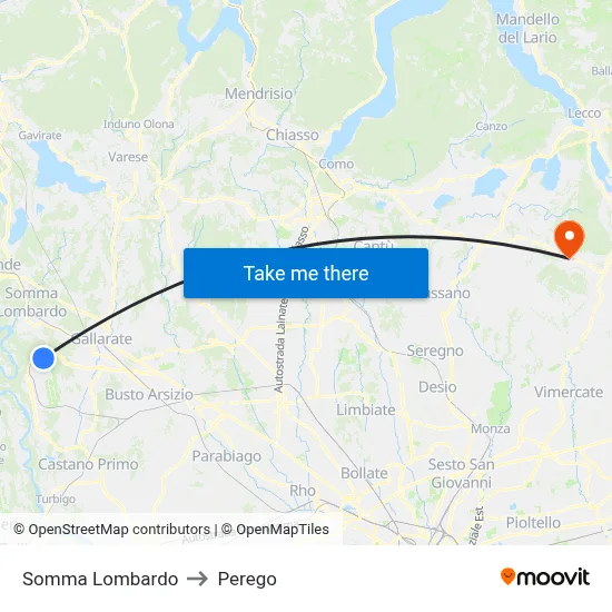 Somma Lombardo to Perego map