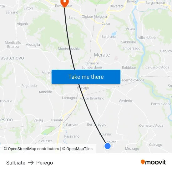 Sulbiate to Perego map