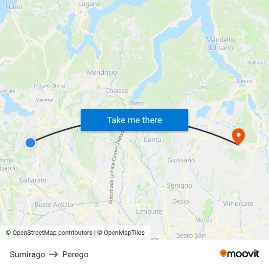 Sumirago to Perego map