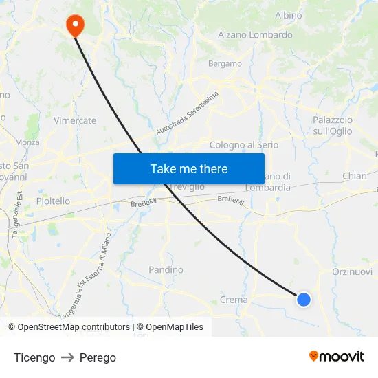 Ticengo to Perego map