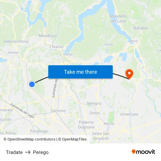 Tradate to Perego map