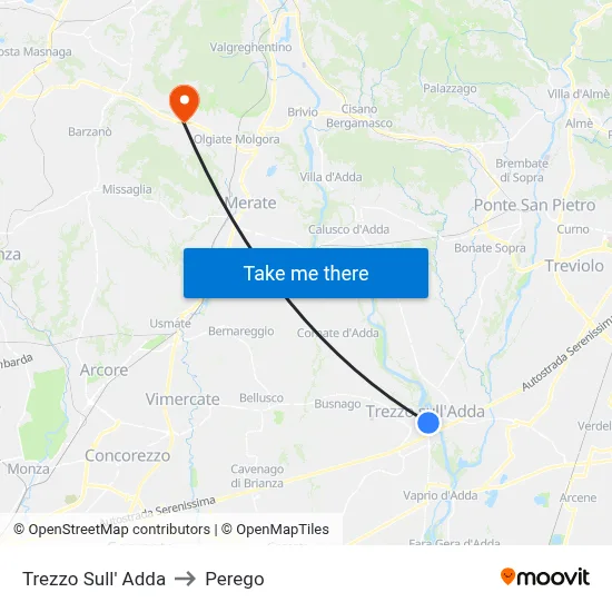 Trezzo Sull' Adda to Perego map