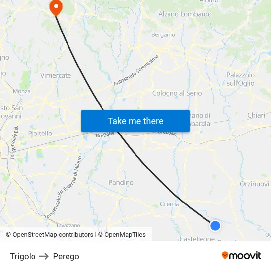 Trigolo to Perego map