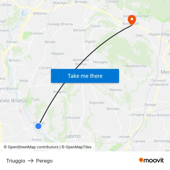 Triuggio to Perego map