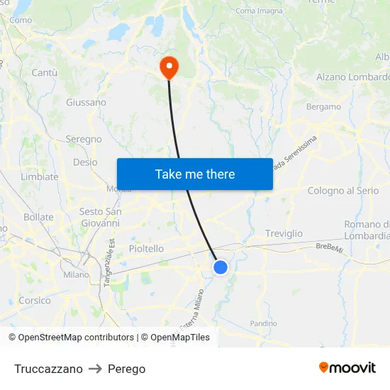Truccazzano to Perego map