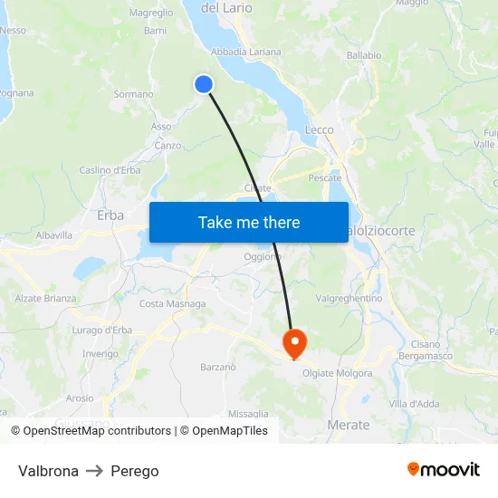 Valbrona to Perego map