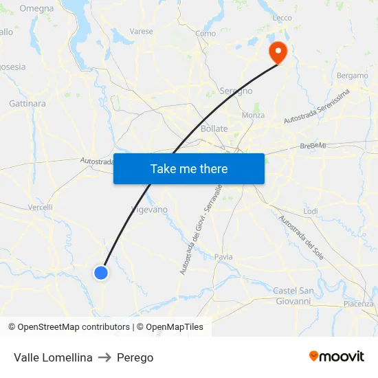 Valle Lomellina to Perego map