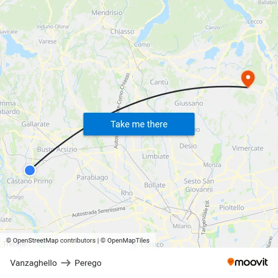 Vanzaghello to Perego map
