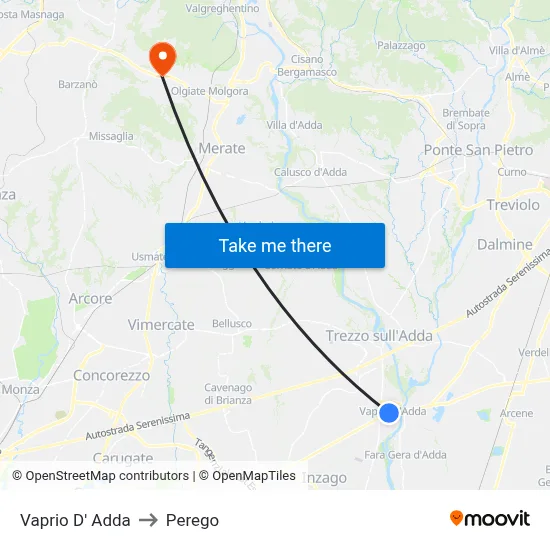 Vaprio d'Adda to Perego map