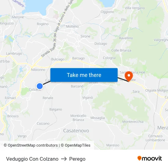 Veduggio con Colzano to Perego map