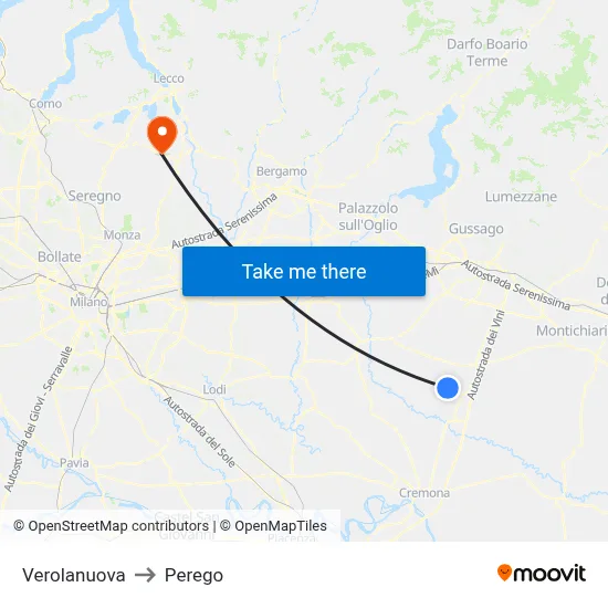 Verolanuova to Perego map