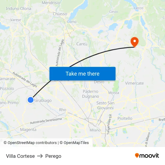 Villa Cortese to Perego map