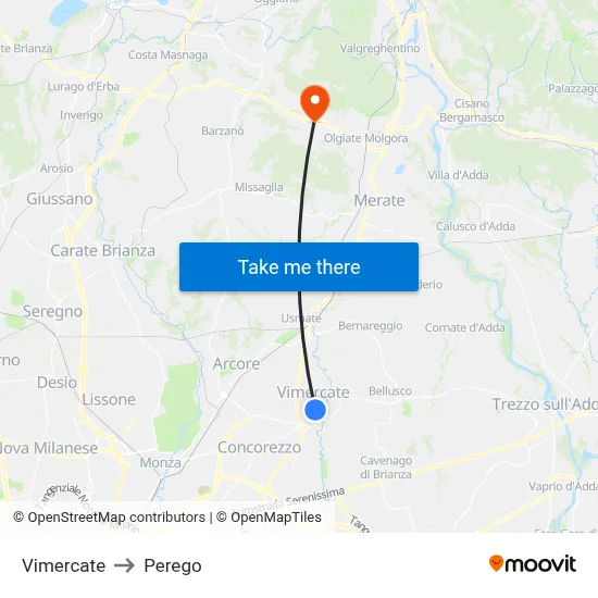 Vimercate to Perego map