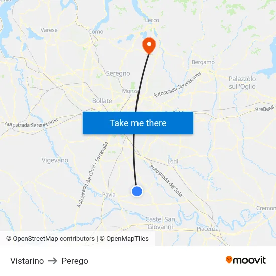 Vistarino to Perego map
