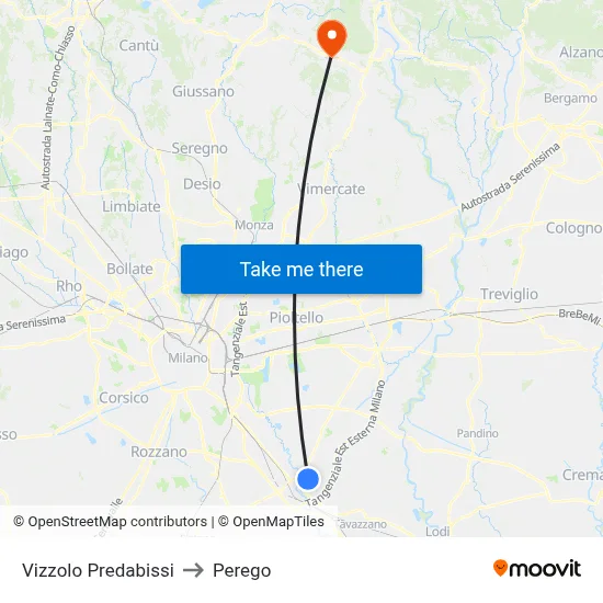 Vizzolo Predabissi to Perego map