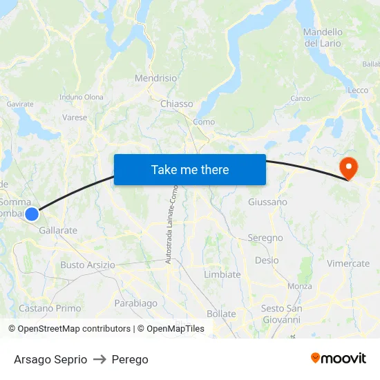 Arsago Seprio to Perego map