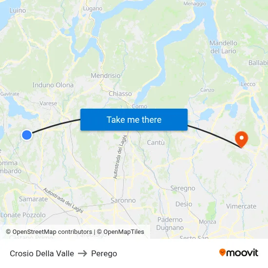Crosio Della Valle to Perego map