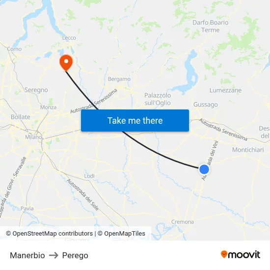 Manerbio to Perego map