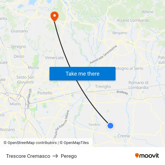 Trescore Cremasco to Perego map
