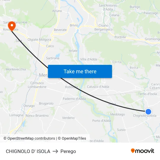 Chignolo D' Isola to Perego map