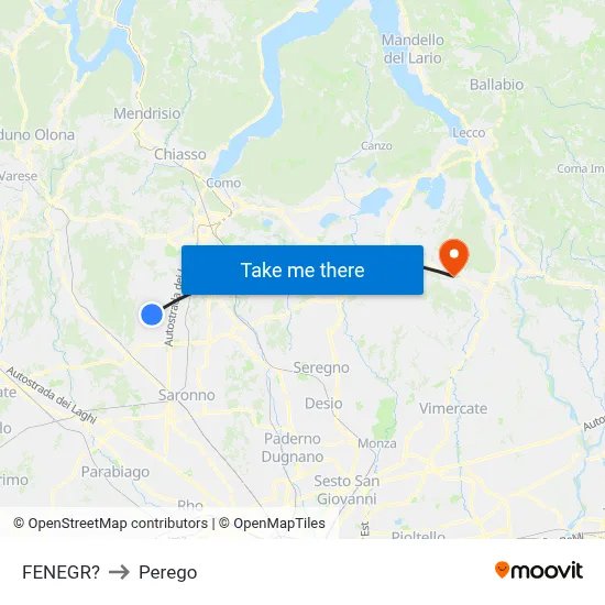 Fenegro to Perego map