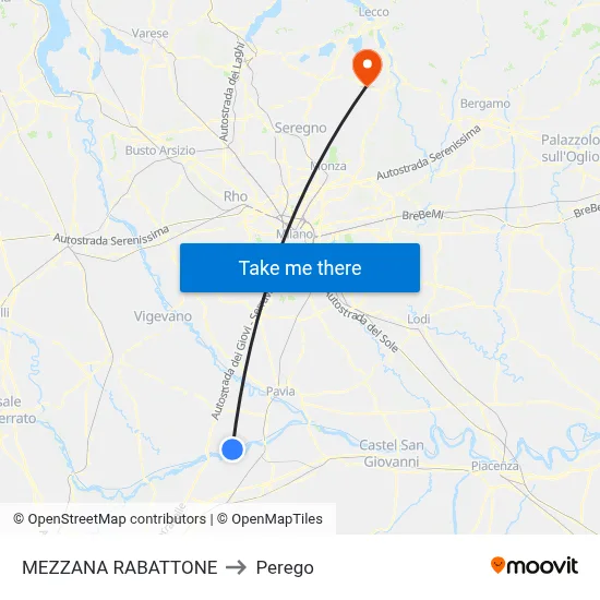 Mezzana Rabattone to Perego map