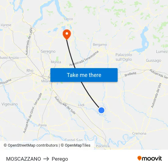 Moscazzano to Perego map