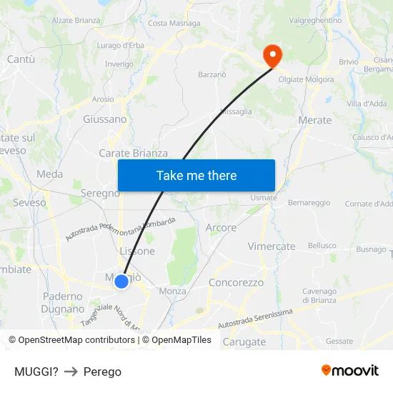 Muggiò to Perego map
