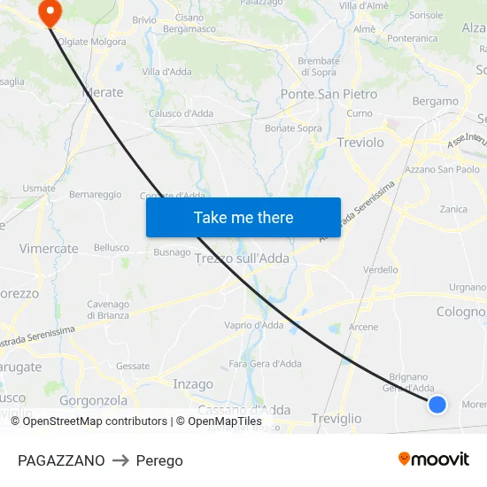 Pagazzano to Perego map