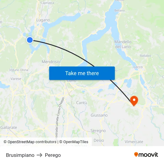 Brusimpiano to Perego map